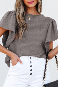 Online Beige Solid Color Textured Flutter Sleeve Top