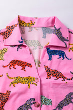 Load image into Gallery viewer, Online Pink Cheetah Print Short Sleeve Shirt and Pants Lounge Set

