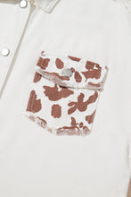 Load image into Gallery viewer, Online White Cow Spot Patchwork Flap Pocket Distressed Hem Long Denim Jacket
