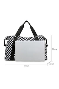 Online Black Checkered Print Large Capacity Tote Bag