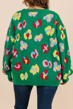 Load image into Gallery viewer, Online Green Plus Size Floral Knitted Ribbed Edge Drop Shoulder Sweater
