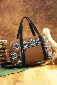 Online Coffee Western Aztec Print PU Leather Large Travel Duffel Bag