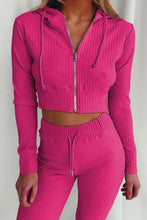 Load image into Gallery viewer, Pink Ribbed Knit Cropped Hoodie and Jogger Two Piece Set
