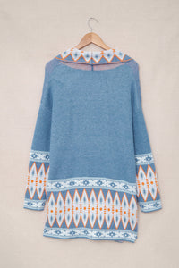 Online Orange Printed Aztec Print Open Front Knitted Cardigan