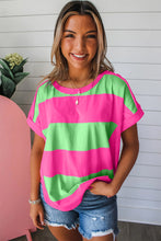 Load image into Gallery viewer, Online Green Colorblock Rounded Hem Loose T Shirt
