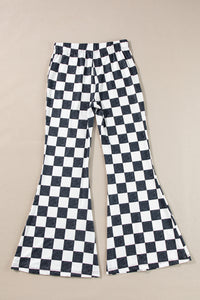 Online Black Checkerboard High Rise Casual Flared Pants