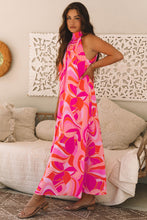 Load image into Gallery viewer, Online Rose Abstract Printed High Neck Knotted Nape Sleeveless Maxi Dress
