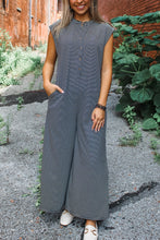 Load image into Gallery viewer, Online Black white Striped Print Buttoned Wide Leg Sleeveless Jumpsuit
