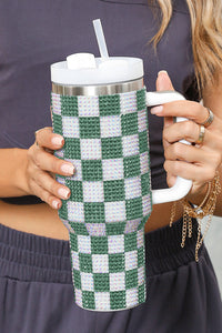 Online Blackish Green Full Rhinestone Checkerboard Handled Tumbler 40oz