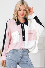Load image into Gallery viewer, Multicolor Colorblock Flap Pockets Henley Collared Top
