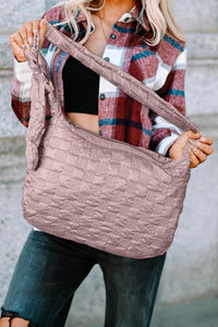 Online Pink Checkered Bubble Textured Zipped Large Tote Bag