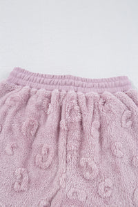 Online Lavendula Textured Leopard Fleece Loose Two Piece Lounge Set