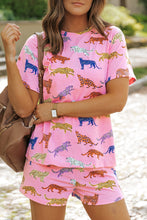 Load image into Gallery viewer, Online Pink Flower Print Short Sleeve High Waist Two Piece Shorts Set
