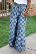 Load image into Gallery viewer, Online Dusk Blue Plus Size Checkered Seamed High Waist Wide Leg Jeans
