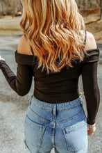 Load image into Gallery viewer, Black Cold Shoulder Cut-out Long Sleeve Bodysuit
