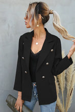 Load image into Gallery viewer, Black Double Breasted Lapel Long Sleeve Blazer
