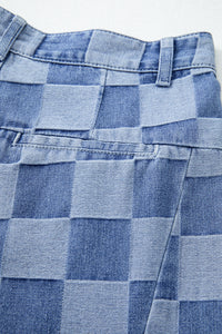 Online Dark Grey Checkered Denim Wide Leg Jeans