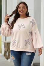 Load image into Gallery viewer, Online Light Pink Embroidered Bow Lantern Sleeve Oversized Pullover Sweatshirt
