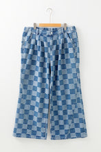 Load image into Gallery viewer, Online Dusk Blue Plus Size Checkered Seamed High Waist Wide Leg Jeans
