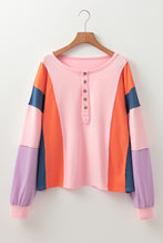 Load image into Gallery viewer, Online Pink Colorblock Long Sleeve Buttons Henley Top
