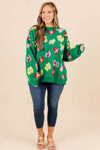 Load image into Gallery viewer, Online Green Plus Size Floral Knitted Ribbed Edge Drop Shoulder Sweater
