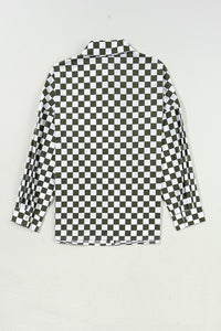 Online Green Checkerboard Printed Drop Shoulder Loose Casual Shirt