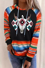 Load image into Gallery viewer, Online Multicolor Western Steer Head Aztec Serape Patchwork Pocketed Hoodie
