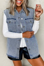 Load image into Gallery viewer, Online Beau Blue Denim Flap Pocket Curved Hem Shirt Vest
