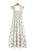 Load image into Gallery viewer, Online Black Bow Print Smocked Square Neck Ruffle Tiered Maxi Dress

