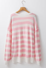 Load image into Gallery viewer, Online Pink Stripe Half Buttons Drop Shoulder Sweater
