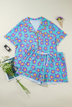 Load image into Gallery viewer, Online Sky Blue Cute Flower Print Contrast Trim Plus Size Short PJ Set
