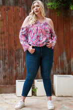 Load image into Gallery viewer, Pink Floral Print Cold Shoulder Plus Size Top
