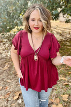 Load image into Gallery viewer, Red Plus Size V Neck Ruffle Sleeve Peplum Blouse
