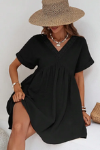 Load image into Gallery viewer, Black Folded Short Sleeve Lace V Neck Mini Dress
