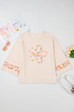 Load image into Gallery viewer, Online Beige Plus Size Flower Patched Side Slits Crewneck Top
