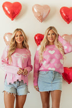 Load image into Gallery viewer, Online Pearl Beaded Bowknot Pattern Distressed Split Hem Sweater
