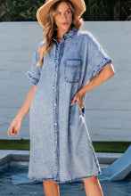 Load image into Gallery viewer, Light Blue Loose Medium Wash Short Sleeve Shirt Chambray Dress
