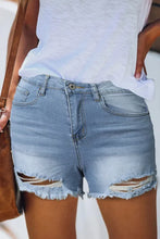 Load image into Gallery viewer, Sky Blue Frayed Hem Denim Shorts with Pockets
