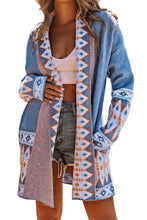 Load image into Gallery viewer, Online Orange Printed Aztec Print Open Front Knitted Cardigan
