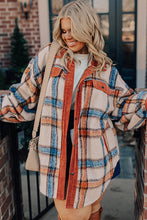 Load image into Gallery viewer, Online Brown Stripe Plus Size Plaid Print Collared Buttoned Jacket
