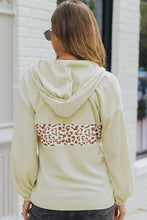 Load image into Gallery viewer, Green Leopard Splicing Waffle Knit Quarter Zip Hoodie
