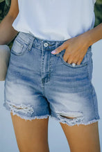 Load image into Gallery viewer, Blue Frayed Hem Denim Shorts with Pockets
