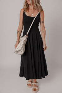 Online Black Sleeveless Scoop Neck Flared Split Midi Dress