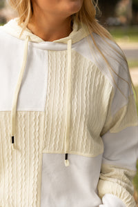 Online Beige Textured Patchwork Exposed Seam Plus Size Hoodie