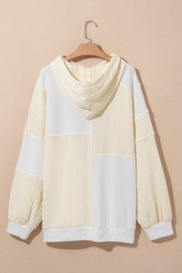 Online Beige Textured Patchwork Exposed Seam Plus Size Hoodie