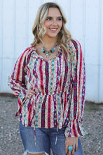 Load image into Gallery viewer, Online Multicolour Western Aztec Split Neck Peplum Blouse

