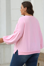 Load image into Gallery viewer, Online Light Pink Embroidered Bow Lantern Sleeve Oversized Pullover Sweatshirt
