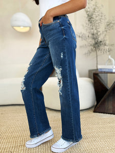 Online Judy Blue Full Size Mid Rise Distressed Raw Hem Jeans