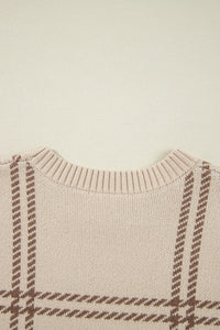 Online Pink Plaid Pattern Knitted Drop Shoulder Sweater