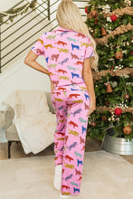 Load image into Gallery viewer, Online Pink Cheetah Print Short Sleeve Shirt and Pants Lounge Set
